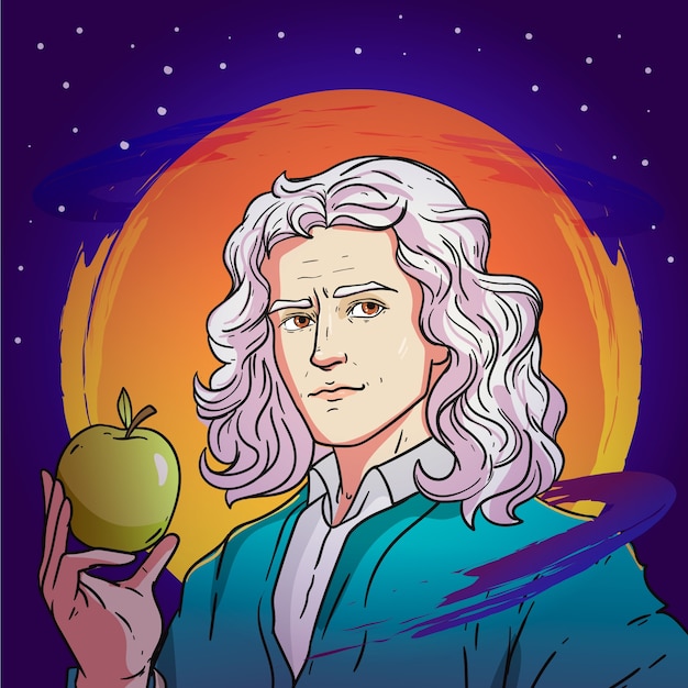 Vettore gratuito illustrazione disegnata a mano da isaac newton