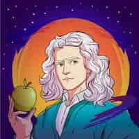 Vettore gratuito illustrazione disegnata a mano da isaac newton