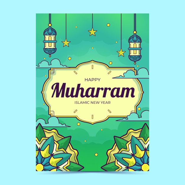 Hand drawn islamic new year greeting card