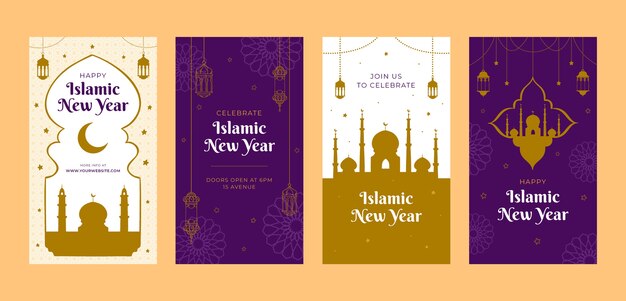 Hand drawn islamic new year instagram stories collection