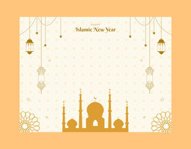 Vettore gratuito modello di photocall del nuovo anno islamico disegnato a mano