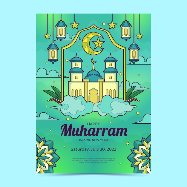 Бесплатное векторное изображение Ручной обращается исламский новогодний плакат