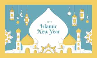 Free vector hand drawn islamic new year twitch background