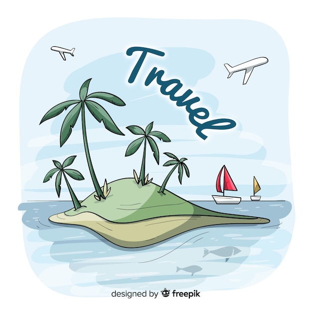 Hand drawn island travel background