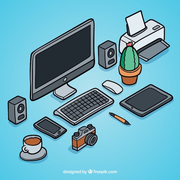 Hand drawn isometric workspace