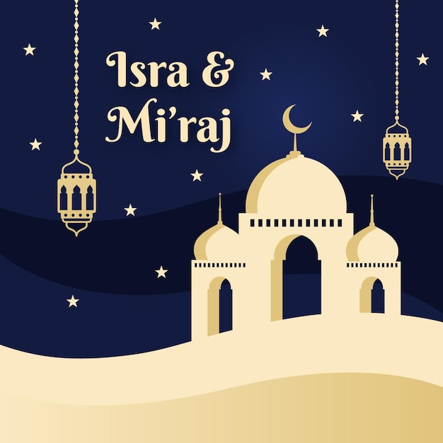 Free vector hand-drawn isra miraj illustration with moon