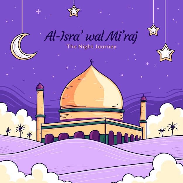 Vettore gratuito illustrazione disegnata a mano da isra miraj