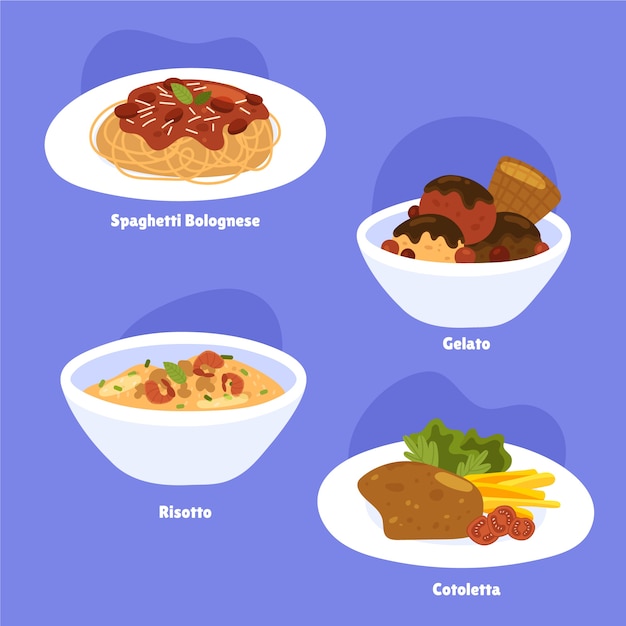 Free vector hand drawn italian cuisine foods collection