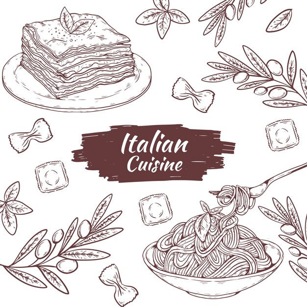 手描きのイタリア料理のイラスト