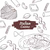 Vettore gratuito illustrazione della cucina italiana disegnata a mano