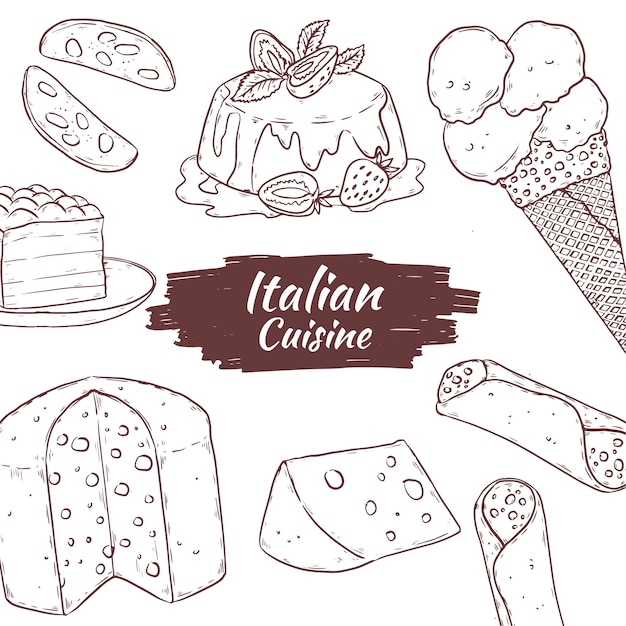 Нарисованная рукой иллюстрация итальянской кухни