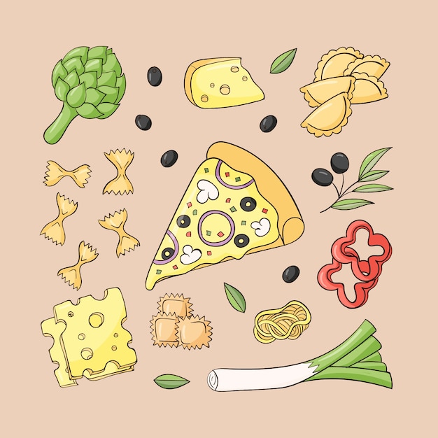 Hand drawn italian cuisine illustration