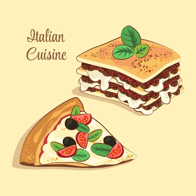 Vettore gratuito illustrazione della cucina italiana disegnata a mano