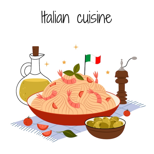 Vettore gratuito illustrazione della cucina italiana disegnata a mano