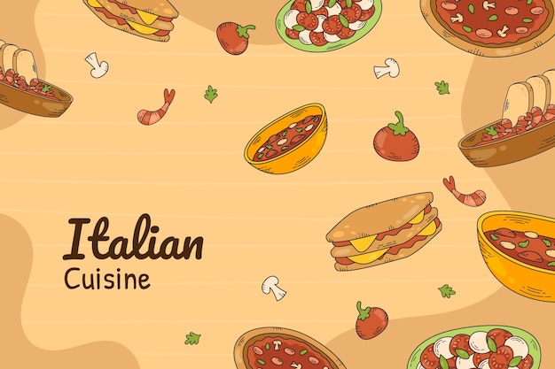 Illustrazione della cucina italiana disegnata a mano