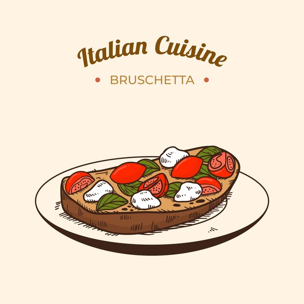 Vettore gratuito illustrazione della cucina italiana disegnata a mano