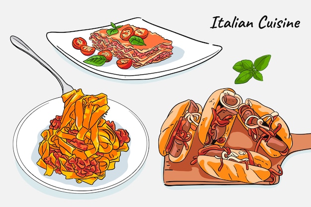 Free vector hand drawn italian cuisine illustrations