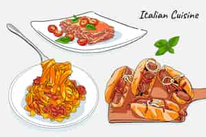 Vettore gratuito illustrazioni di cucina italiana disegnate a mano