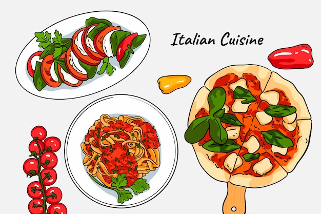 Бесплатное векторное изображение Ручной обращается иллюстрации итальянской кухни