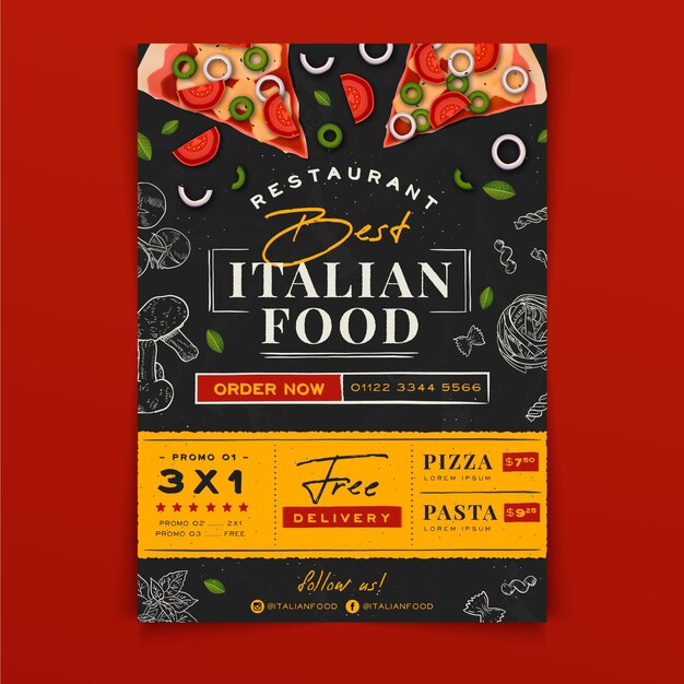 Hand drawn italian food a5 flyer template