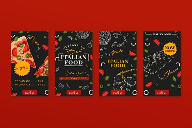 hand drawn italian food instagram stories