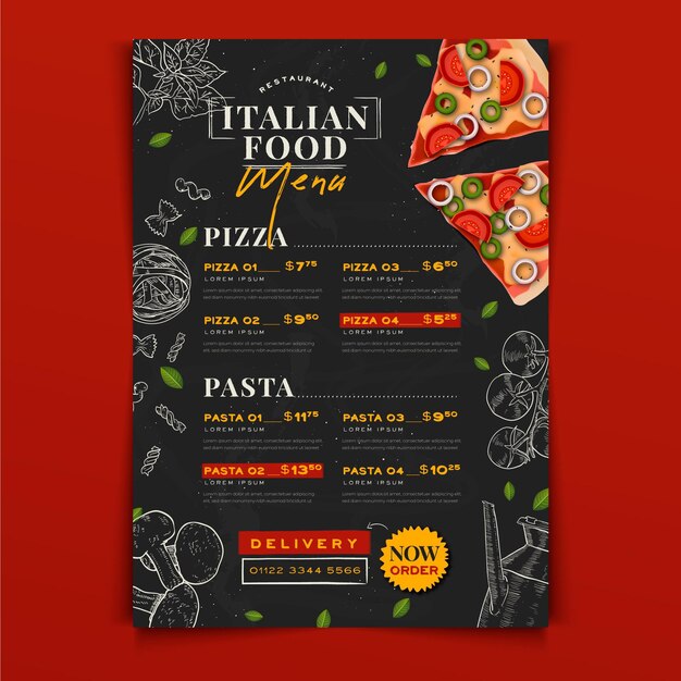 hand drawn italian food menu template