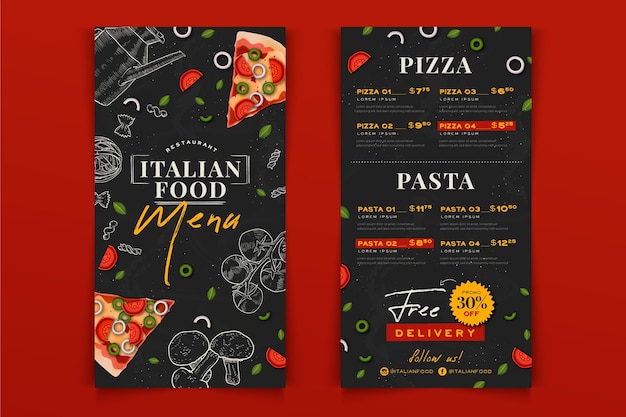 Hand drawn italian food restaurant menu