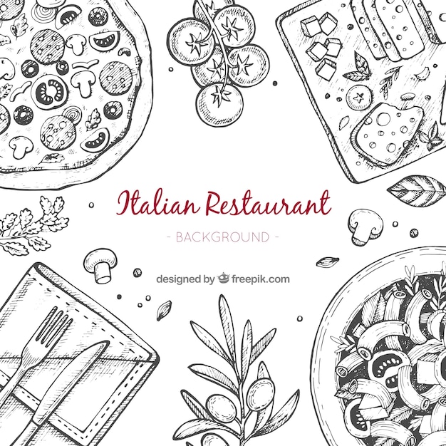 Vettore gratuito sfondo di ristorante italiano disegnato a mano