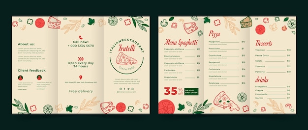 Brochure ristorante italiano disegnato a mano