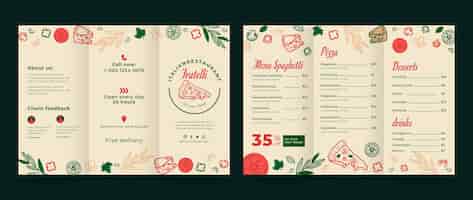 Бесплатное векторное изображение Нарисованная вручную брошюра итальянского ресторана