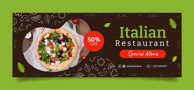 Бесплатное векторное изображение Нарисованная рукой обложка facebook итальянского ресторана