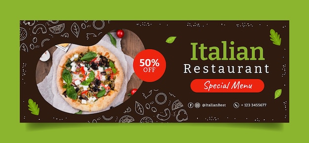 Free vector hand drawn italian restaurant facebook cover