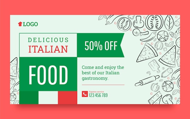 Free vector hand drawn italian restaurant facebook post