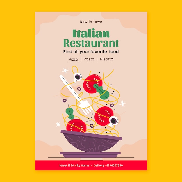 Free vector hand drawn italian restaurant poster