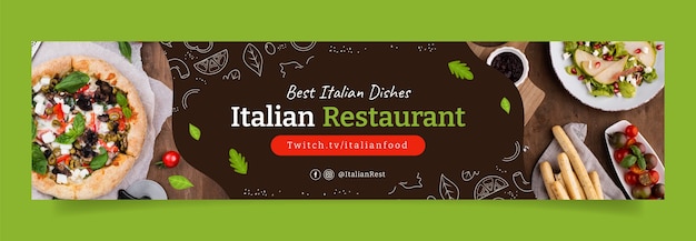 Vettore gratuito banner di twitch ristorante italiano disegnato a mano