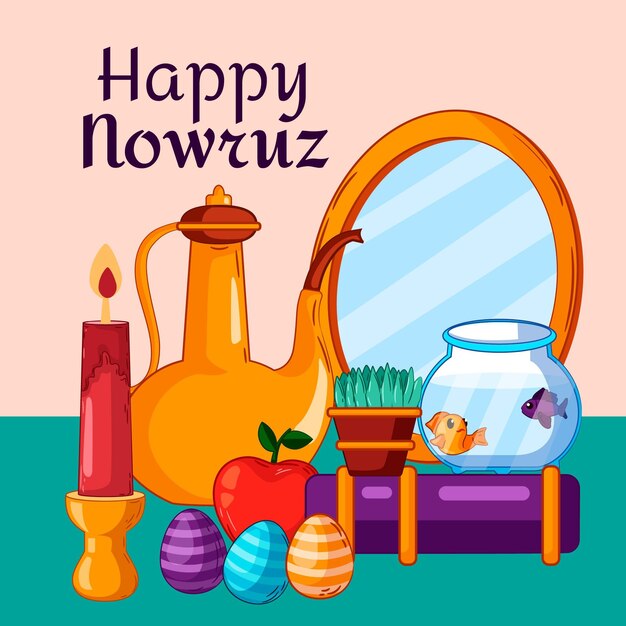 Hand drawn items illustrations nowruz