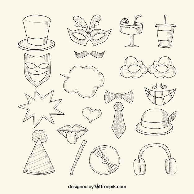 Hand-drawn items for party photo booth