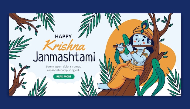 손으로 그린 janmashtami 가로 배너 템플릿