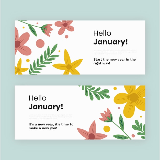 Hand drawn january horizontal banners set