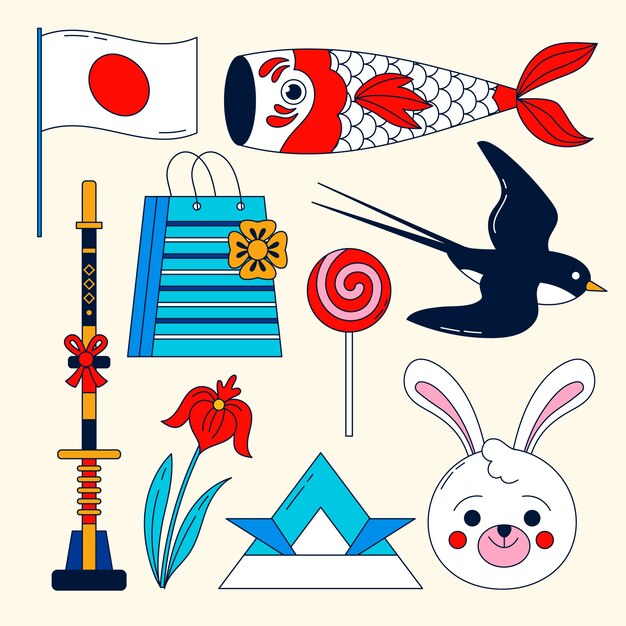 손으로 그린 일본 어린이의 날 요소 컬렉션
