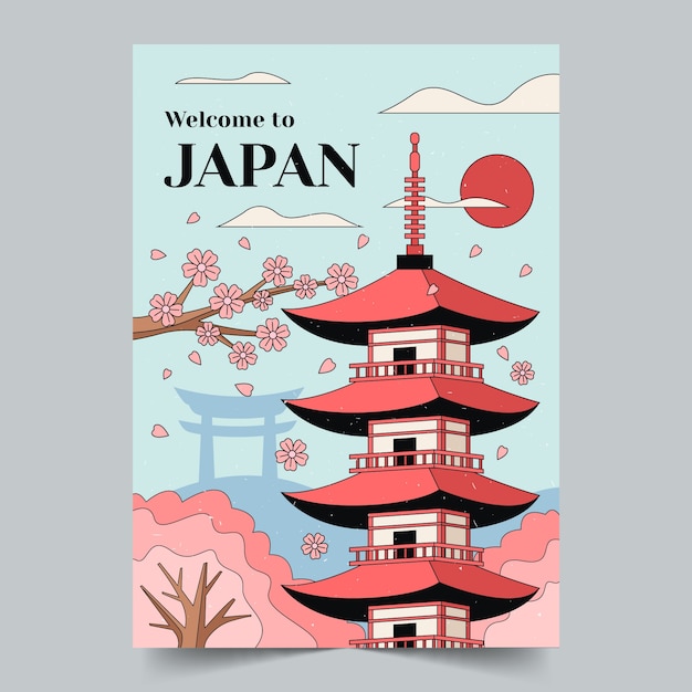 travel poster to japan Free vector hand drawn japan poster template