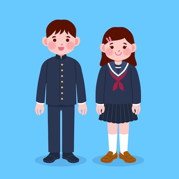 手描きの制服を着た日本の児童生徒