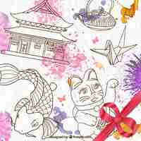 Free vector hand drawn japanese culture