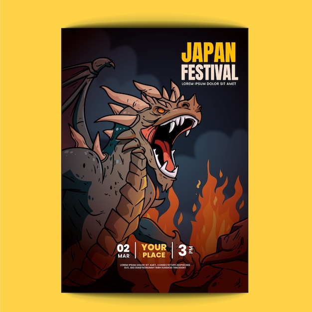 Hand drawn japanese dragon poster design