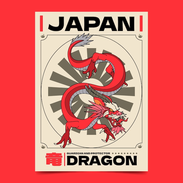 Free vector hand drawn japanese dragon poster design