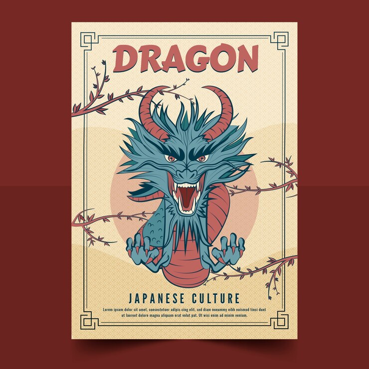 Free Vector hand drawn japanese dragon poster template