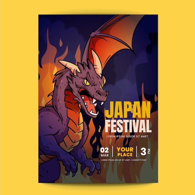 Free vector hand drawn japanese dragon poster template