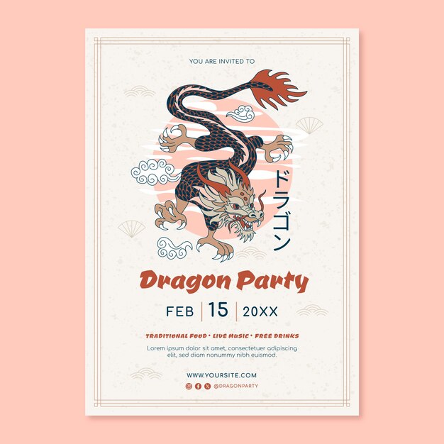 Hand drawn japanese dragon poster