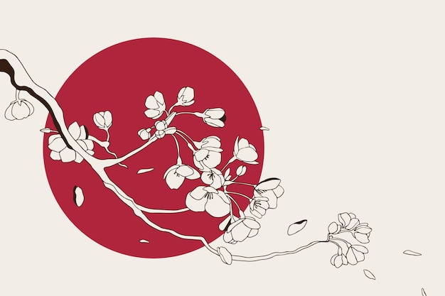 Hand drawn japanese illustration of cherry tree petals