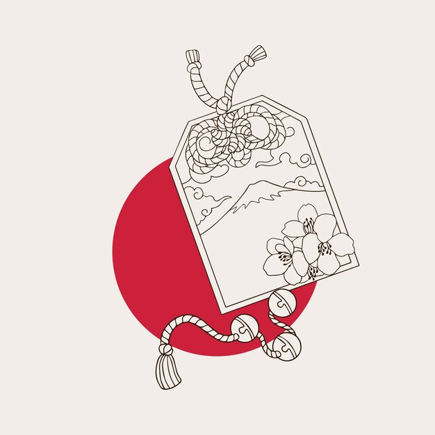 꽃과 봉투의 손으로 그린 일본 그림